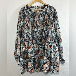 BloomChic Navy Floral Smocked Dress with Rust and Peach Accents